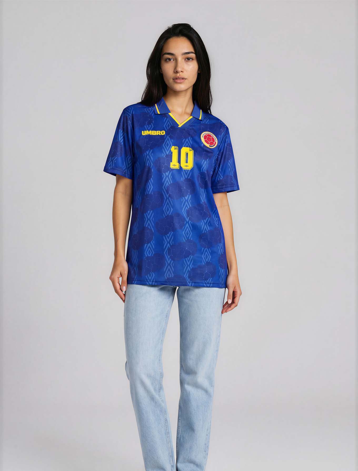 Camiseta Retro Colombia Azul - Mujer