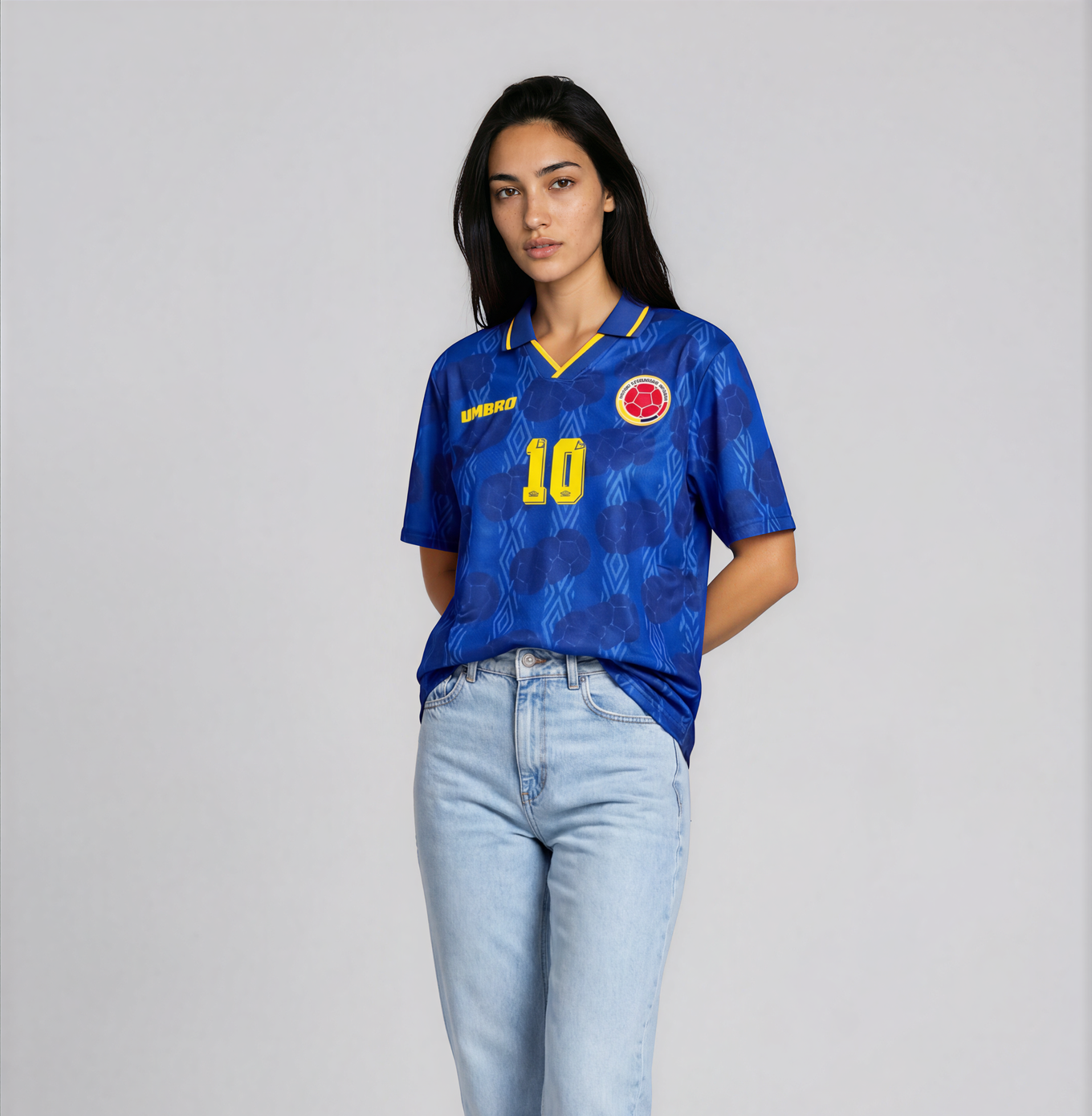 Camiseta Retro Colombia Azul - Mujer